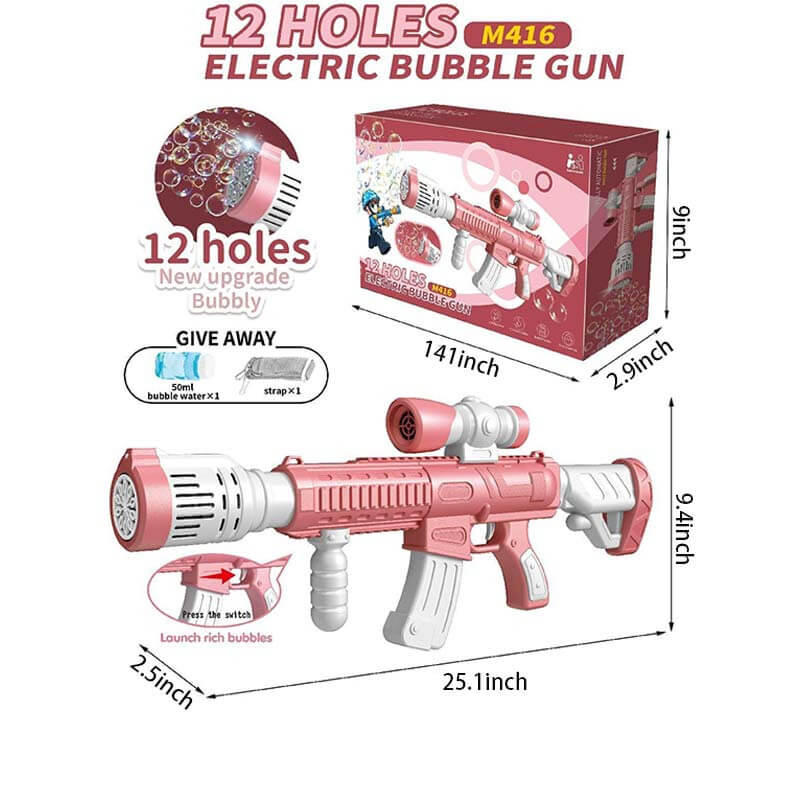 Automatic M416 Bubble Gun Toy Dazzle Light 12 Holes Handheld Electric Boy Girl Gift Children's Toys-Biu Blaster-Uenel