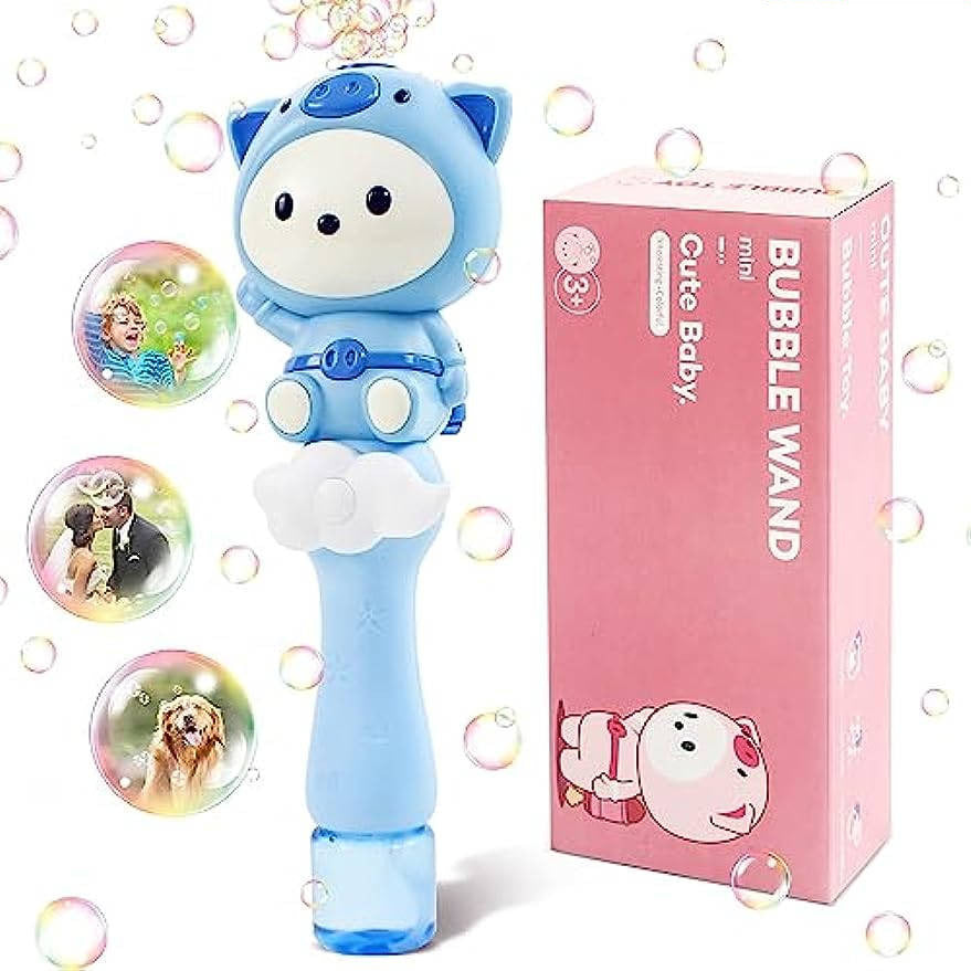 Piggy Kids Bubble Blower Wand Automatic Bubble Makers with Light & Music (US Stock)-Biu Blaster-Blue-Uenel