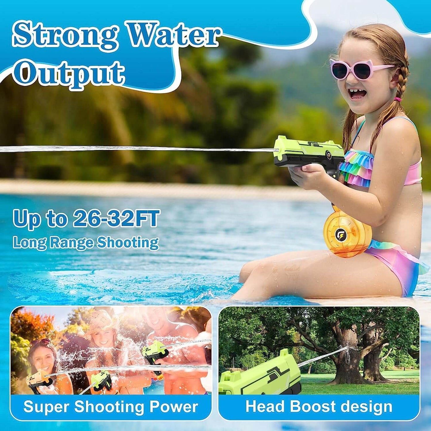 Electric Summer Toy Water Guns Pistol Automatic Squirt Gun with 2 Mags 500cc, 32 FT Powelful Long Distance-Biu Blaster-Uenel