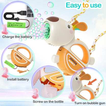 Rechargeable Bubble Gun for Toddlers: Bubble Machine for Kids | Bubbles for Kids Age 3-12 | Bubble Toys with Light Music| Summer Outdoor Toys Birthday Gift for Boys Girls Age 1-3 4-8