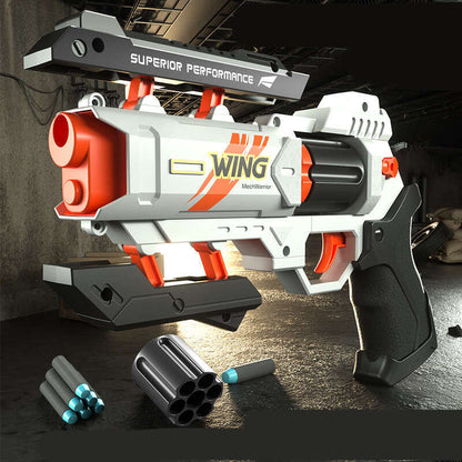 Wing Burst Mech Manual 6-Rounds Revolver Dart Blaster-Kublai-white black-Kublai