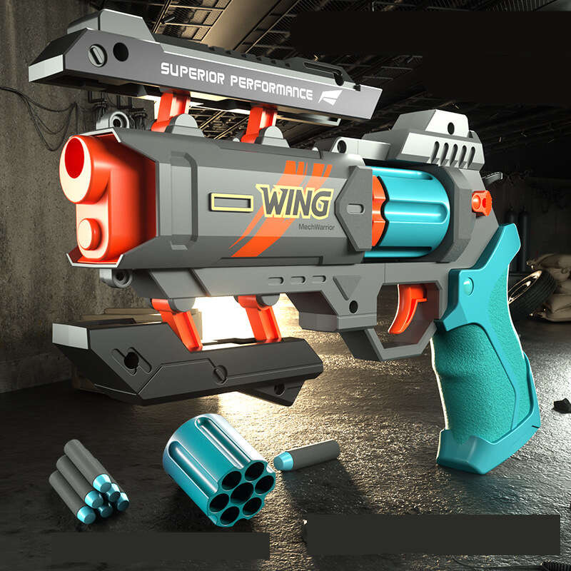 Wing Burst Mech Manual 6-Rounds Revolver Dart Blaster-Kublai-gray green-Kublai