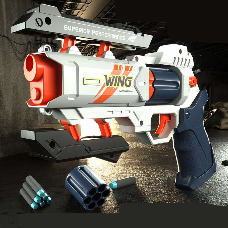 Wing Burst Mech Manual 6-Rounds Revolver Dart Blaster-Kublai-white blue-Kublai