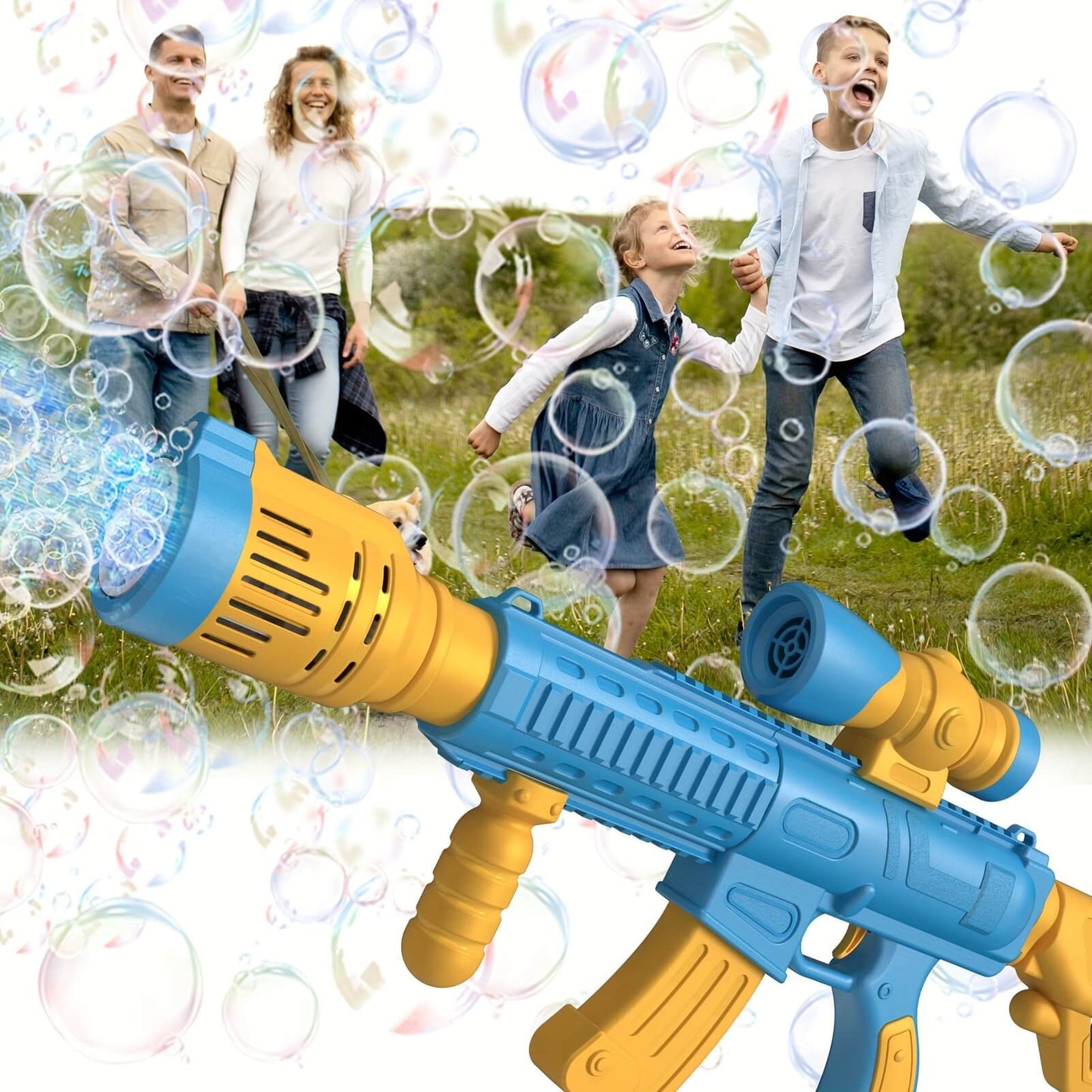 Automatic M416 Bubble Gun Toy Dazzle Light 12 Holes Handheld Electric Boy Girl Gift Children's Toys-Biu Blaster-Uenel