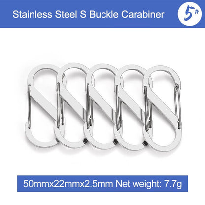 5Pcs S Type Stainless Steel Carabiner With Lock Mini Keychain Hook Anti-Theft Outdoor Camping Backpack Buckle Key-Lock Tool-Tactical Accessories-Kublai-5-silver-Kublai