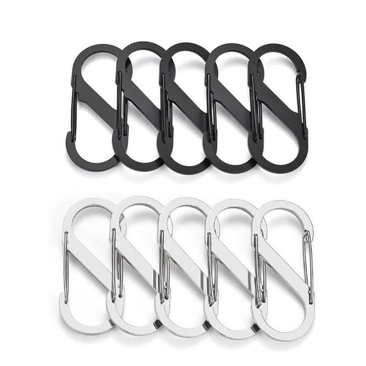 5Pcs S Type Stainless Steel Carabiner With Lock Mini Keychain Hook Anti-Theft Outdoor Camping Backpack Buckle Key-Lock Tool