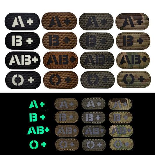 A B O Positive Blood Type IR Reflective Patch Military Tactical Hook and Loop Fastener Patches Badge for Backpacks Hat 5x2.5cm