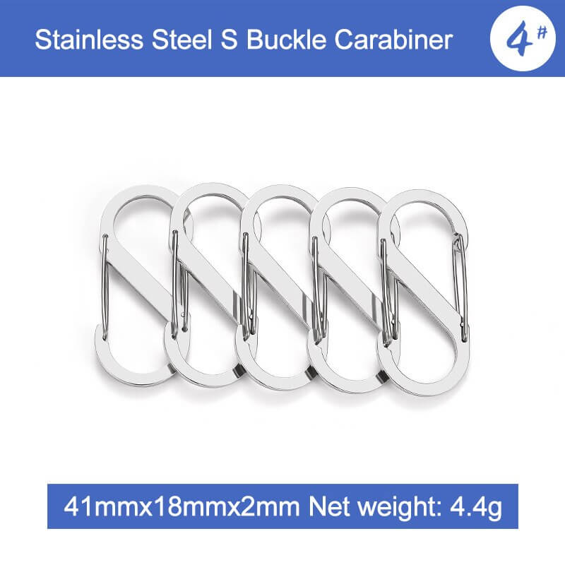 5Pcs S Type Stainless Steel Carabiner With Lock Mini Keychain Hook Anti-Theft Outdoor Camping Backpack Buckle Key-Lock Tool-Tactical Accessories-Kublai-4-silver-Kublai