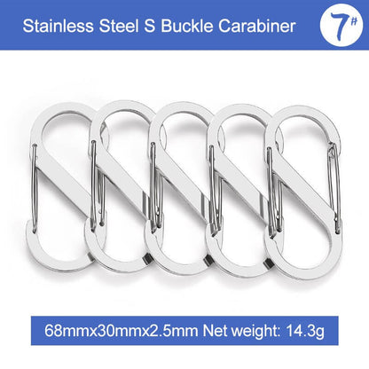 5Pcs S Type Stainless Steel Carabiner With Lock Mini Keychain Hook Anti-Theft Outdoor Camping Backpack Buckle Key-Lock Tool-Tactical Accessories-Kublai-7-silver-Kublai