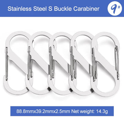 5Pcs S Type Stainless Steel Carabiner With Lock Mini Keychain Hook Anti-Theft Outdoor Camping Backpack Buckle Key-Lock Tool-Tactical Accessories-Kublai-9-silver-Kublai